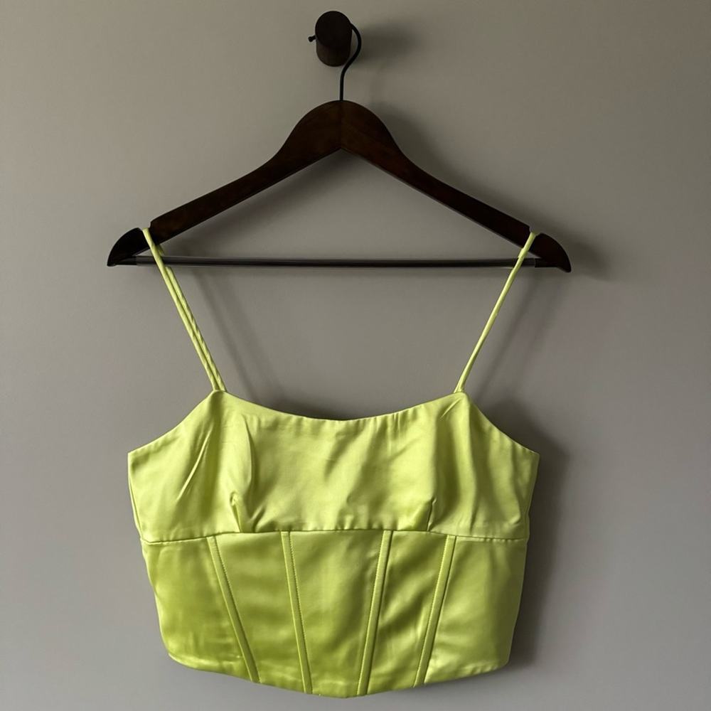 JASON WU SATIN LIME GREEN ZIP UP CORSET TOP SIZE MEDIUM